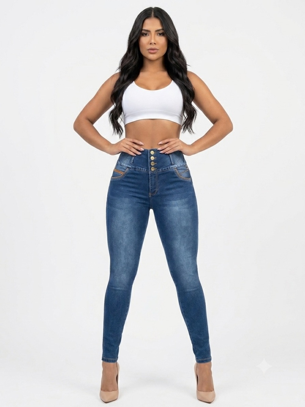 High-Rise Slim Fit Jeans in Dark Blue - Women